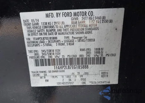 2014 Ford Police Interceptor z USA, uszkodzony, nr VIN 1FAHP2L87EG185888